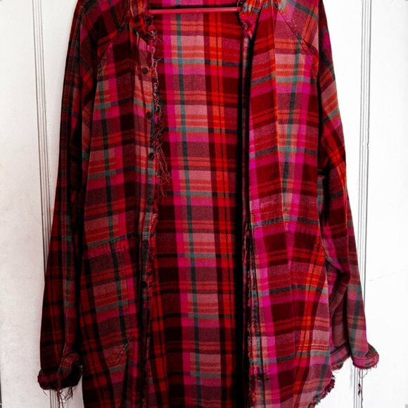 We The Free People Distressed Flannel Shirt – Cozy, Edgy, and Effortless… - Picture 1 of 4